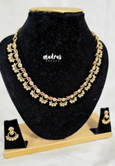 Premium 1 Gram Gold polish AD Stone Trendy Design White and Pink Stone Necklace with Earrings