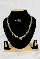 Premium 1 Gram Gold polish AD Stone Trendy Unique Design White Necklace with Earrings