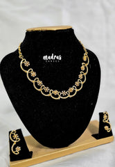 Premium 1 Gram Gold polish AD Stone Trendy Design White Stone Necklace with Earrings