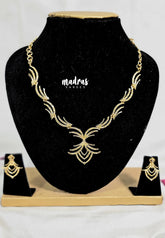 Premium 1 Gram Gold polish AD Stone Trendy Party Wear Design White Necklace with Earrings