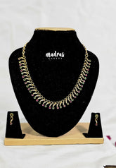 Premium 1 Gram Gold polish AD Stone Trendy Design White, Green and Pink Stone Necklace with Earrings
