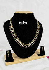Premium 1 Gram Gold polish AD Stone Trendy Design White, Green and Pink Stone Necklace with Earrings