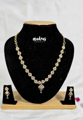 Premium 1 Gram Gold polish AD Stone Trendy Design White, Ruby and Green Stone Heart Pendant Necklace with Earrings