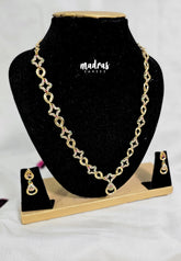 Premium 1 Gram Gold polish AD Stone Trendy Design White, Pink and Green Stone Heart Pendant Necklace with Earrings