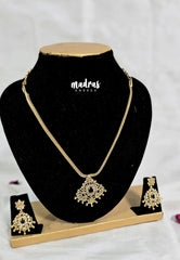 Premium 1 Gram Gold polish AD Stone Trendy Traditional Design with Purple Stone Pendant Necklace with Earrings
