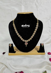 Premium 1 Gram Gold polish AD Stone Trendy Design White, Ruby and Green Stone Flower Pendant Necklace with Earrings