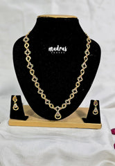 Premium 1 Gram Gold polish AD Stone Trendy Design White, Pink and Green Stone Heart Pendant Necklace with Earrings