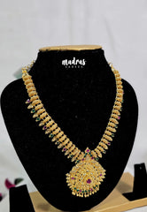 Premium 1 Gram Gold polish AD Stone Trendy Unique Design Green and Pink Stone Necklace