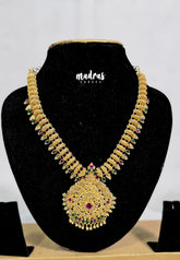 Premium 1 Gram Gold polish AD Stone Trendy Unique Design Green and Pink Stone Necklace