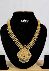 Premium 1 Gram Gold polish AD Stone Trendy Unique Design Green and Pink Stone Necklace
