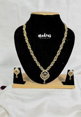 Premium 1 Gram Gold polish AD Stone Trendy Design White, Pink and Green Stone Necklace with Earrings