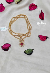 Premium 1 Gram Gold polish AD Stone Trendy Pendant with Ruby Pink Stone Long Chain