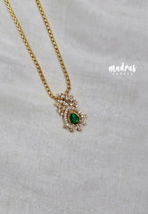Premium 1 Gram Gold polish AD Stone Trendy Pendant with Emerald Green Stone Long Chain
