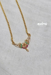 Premium 1 Gram Gold polish AD Stone Trendy Pendant with White,Pink and Green Stone Long Chain