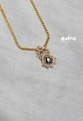 Premium 1 Gram Gold polish AD Stone Trendy Pendant with Midnight Blue Stone Long Chain