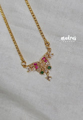 Premium 1 Gram Gold polish AD Stone Trendy Pendant with Green,Pink and White Rice Stone Long Chain