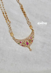 Premium 1 Gram Gold polish AD Stone Trendy Green,Pink and White Stone Pendtant Pearl Mala