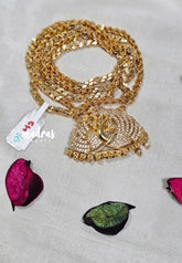 Premium 1 Gram Gold polish AD Stone Trendy 30" Long Chain White Stone Peacock Pendtant