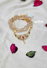 Premium 1 Gram Gold polish AD Stone Trendy Green,Pink and White Stone Pendtant Pearl Mala