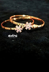 Premium 1 Gram Gold Polish Adjustable Bracelet Bangles with Light Pink Stone for Women (Set of 2)