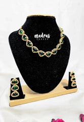 Premium 1 Gram Gold polish AD Stone Trendy Design with Emerald Green Stone Necklace and Earrings