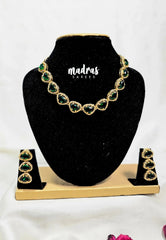 Premium 1 Gram Gold polish AD Stone Trendy Design with Emerald Green Stone Necklace and Earrings