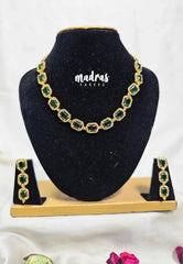 Premium 1 Gram Gold polish AD Stone Trendy Unique Design with Emerald Green Stone Necklace and Earrings