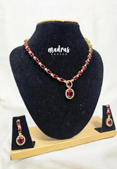 Premium 1 Gram Gold polish AD Stone Trendy Unique Design with Ruby Red Stone Necklace and Earrings