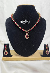 Premium 1 Gram Gold polish AD Stone Trendy Unique Design with Ruby Red Stone Necklace and Earrings