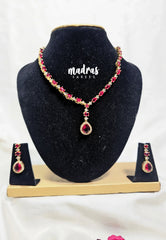 Premium 1 Gram Gold polish AD Stone Trendy Unique Design with Ruby Red Stone Necklace and Earrings