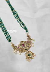 Premium 1 Gram Gold polish Trendy Stylish Crystal Layered Long Chain - Emerald Green