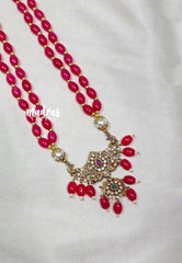 Premium 1 Gram Gold polish Trendy Layered Mala with Crimson Pink Beads and Pendant