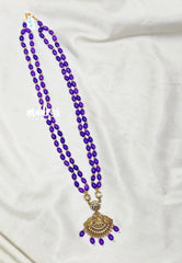 Premium 1 Gram Gold polish Trendy Layered Mala with Purple Beads and Lakshmi Pendant
