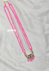 Premium 1 Gram Gold polish Trendy Layered Mala with Light Pink Beads and Pendant