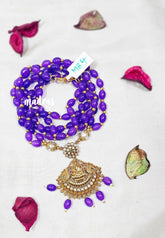 Premium 1 Gram Gold polish Trendy Layered Mala with Purple Beads and Lakshmi Pendant