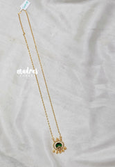 Premium 1 Gram Gold polish AD Stone Trendy Lakshmi Pendant with Emerald Green Stone Long Chain