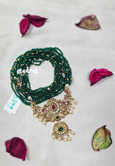 Premium 1 Gram Gold polish Trendy Stylish Crystal Layered Long Chain - Emerald Green