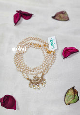 Premium 1 Gram Gold polish Trendy Layered Chain with White Beads and White Stone Pendant
