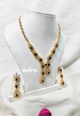 Premium 1 Gram Gold polish AD Stone Trendy Unique Design Midnight Blue Stone Necklace with Earrings