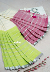 Triple color - 2-in-1 Reversible Mul Cotton Saree with Silver zari