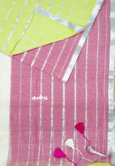 Triple color - 2-in-1 Reversible Mul Cotton Saree with Silver zari