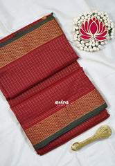 Reddish Maroon - 9 yards Gadwal Silk Cotton Saree Muthukattam with Zari Border - Best for Small Functions