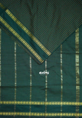 Bottle Green - 9 yards Gadwal Silk Cotton Madisar Saree with Rettapet Rudraksham Border - Best for Casual Wear