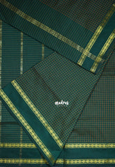 Bottle Green - 9 yards Gadwal Silk Cotton Madisar Saree with Rettapet Rudraksham Border - Best for Casual Wear