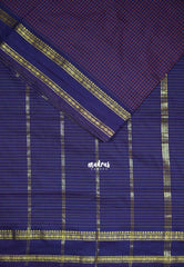 Navy Blue - 9 yards Gadwal Silk Cotton Madisar Saree with Rettapet Rudraksham Border - Best for Casual Wear