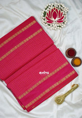Queen's Pink - 9 yards Gadwal Silk Cotton Madisar Saree with Rettapet Rudraksham Border - Best for Casual Wear