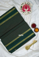 Bottle Green - 9 yards Gadwal Silk Cotton Madisar Saree with Rettapet Rudraksham Border - Best for Casual Wear