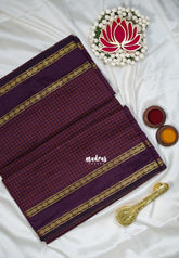Jamun Purple - 9 yards Gadwal Silk Cotton Madisar Saree with Rettapet Rudraksham Border - Best for Casual Wear