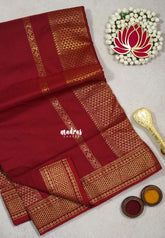 Reddish Maroon - 9 yards Gadwal Silk otton Saree with Zari Border - Best for Small Functions