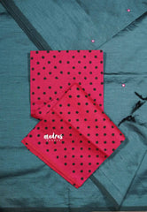 Deep grey - Ambigai - south cotton with mirror work and raw silk blouse combo